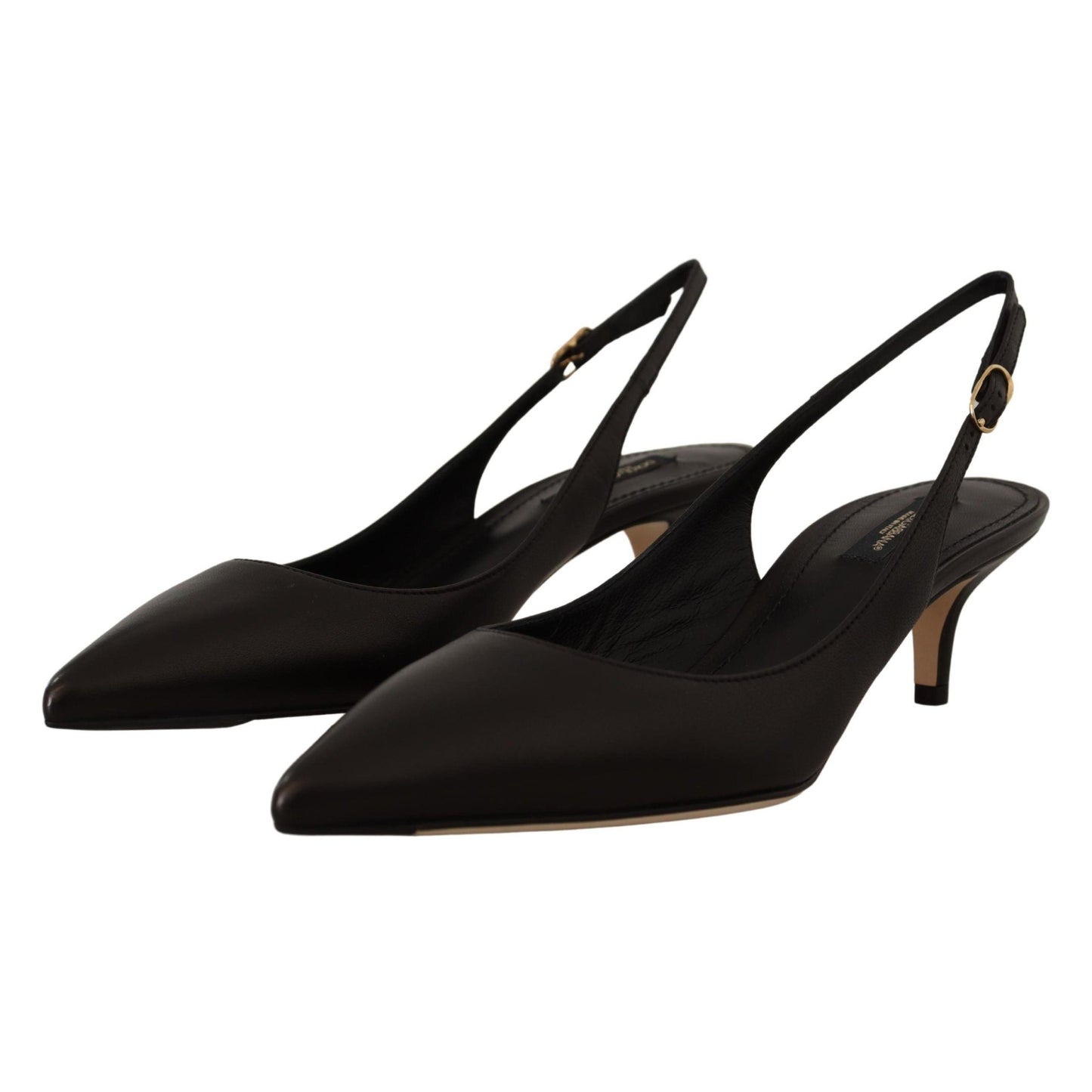 Dolce & Gabbana Black Leather Slingbacks Heels Pumps Shoes