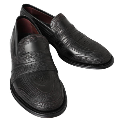 Dolce & Gabbana Black Leather Slipper Loafers Stitched Shoes
