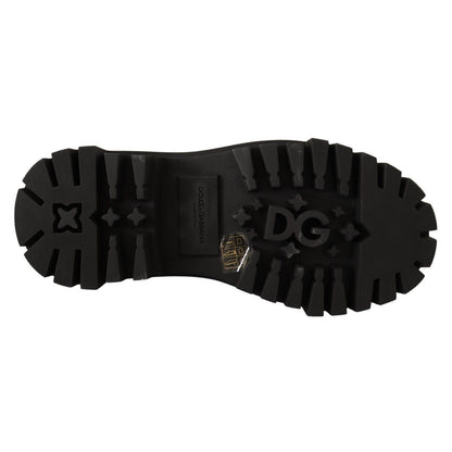 Dolce & Gabbana Black Leather Studded Combat Boots