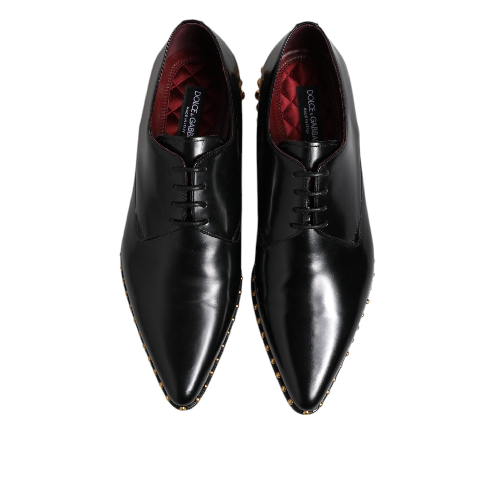 Dolce & Gabbana Black Leather Studded Derby Men Dress Shoes