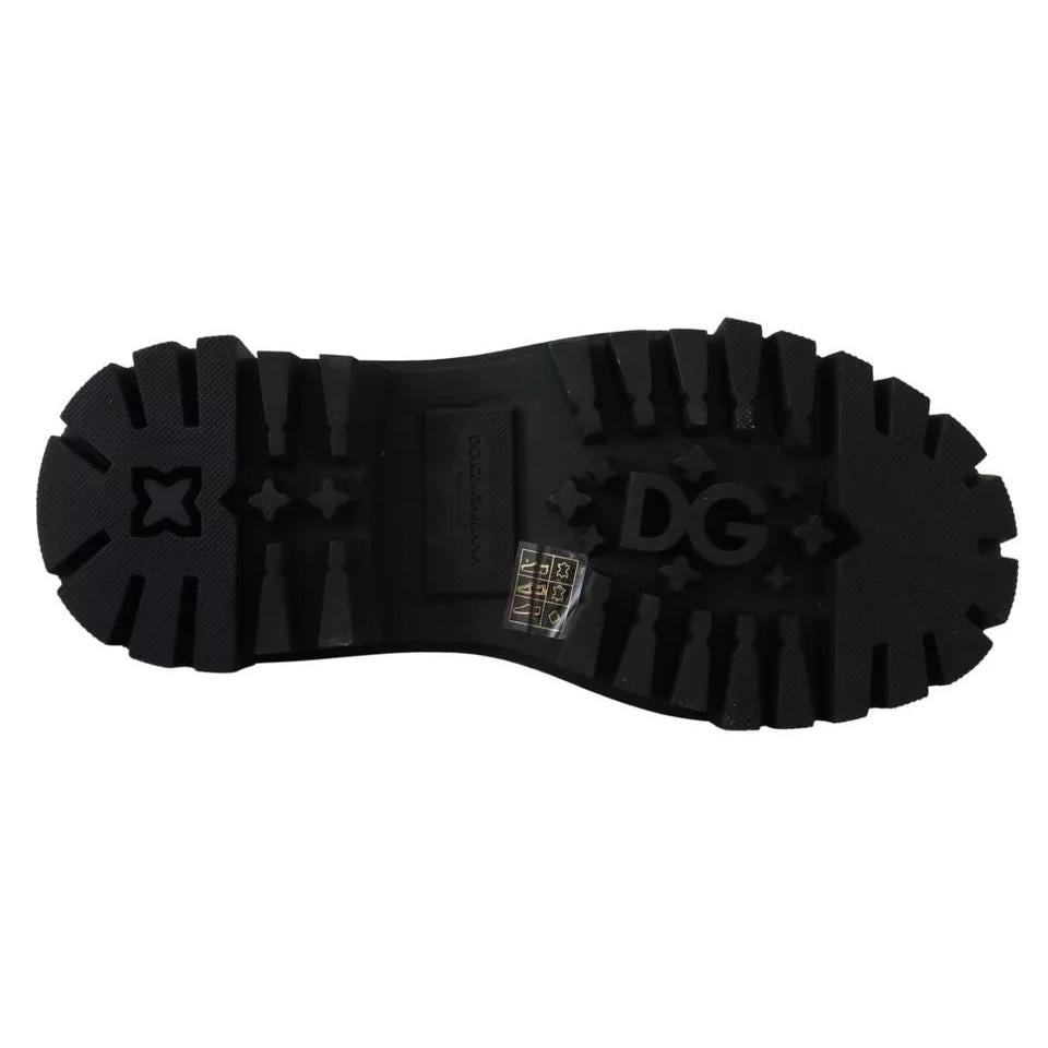 Dolce & Gabbana Black Leather Trekking Derby Embellished Shoes