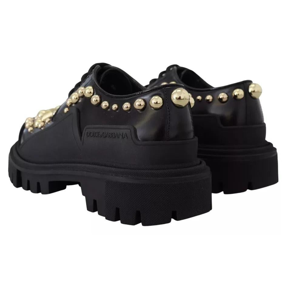 Dolce & Gabbana Black Leather Trekking Derby Embellished Shoes
