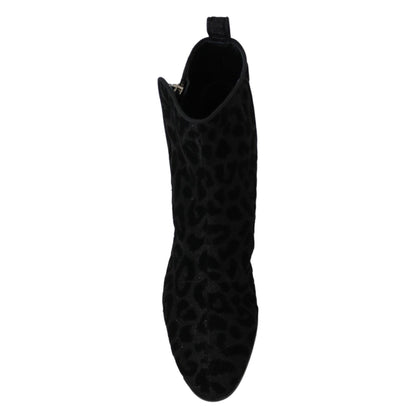 Dolce & Gabbana Black Leopard Short Boots Zipper Shoes