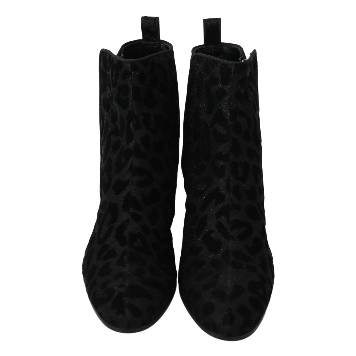Dolce & Gabbana Black Leopard Short Boots Zipper Shoes