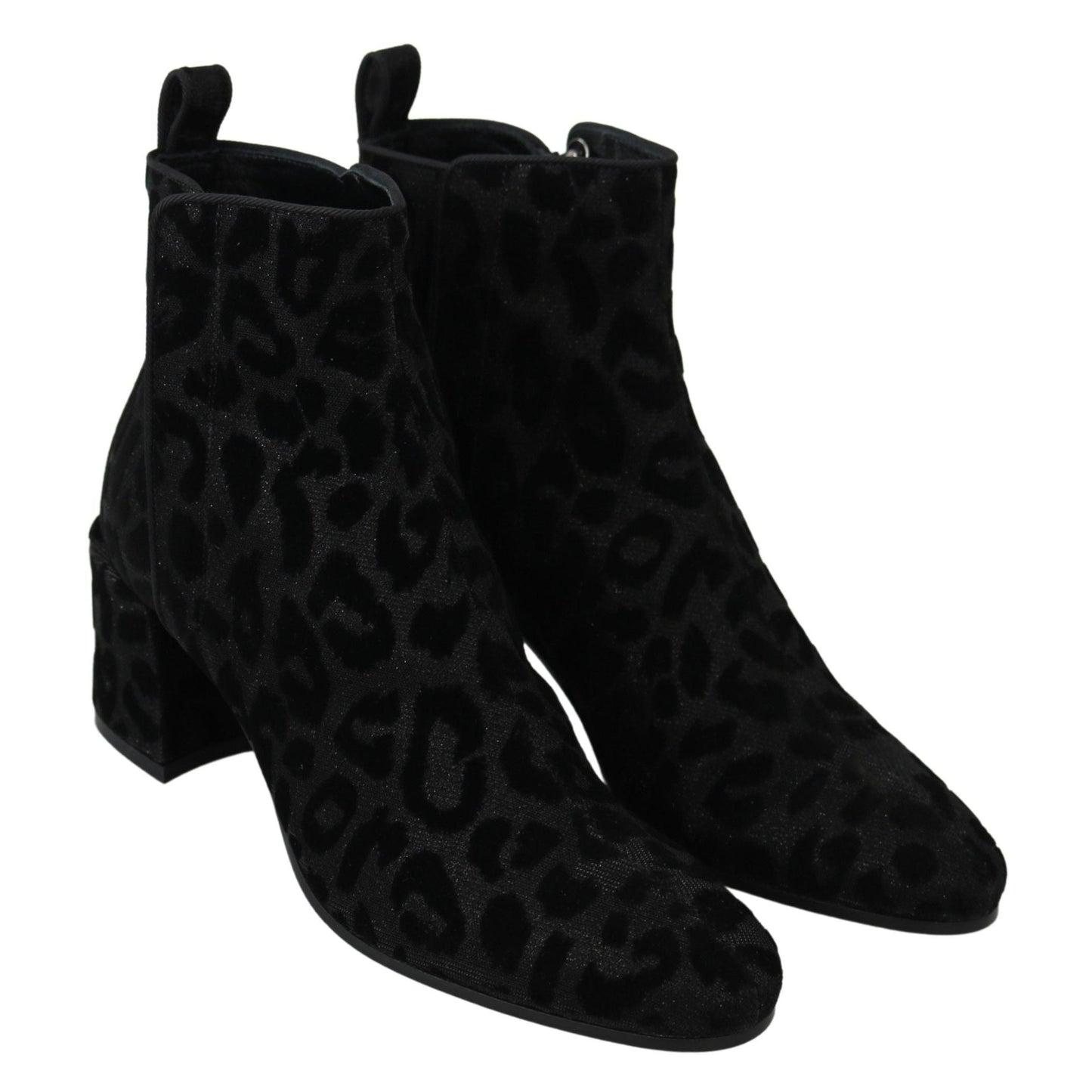 Dolce & Gabbana Black Leopard Short Boots Zipper Shoes