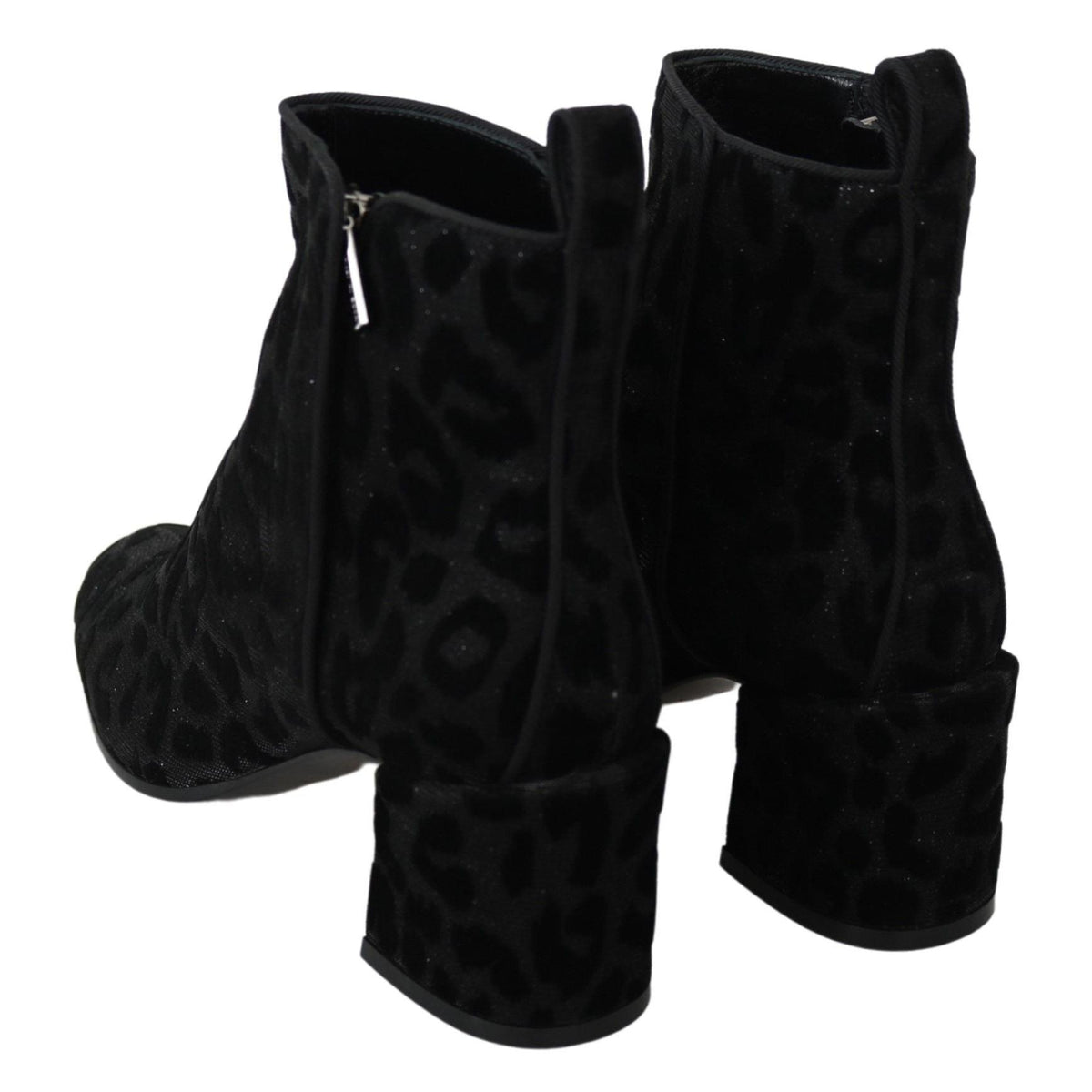 Dolce & Gabbana Black Leopard Short Boots Zipper Shoes