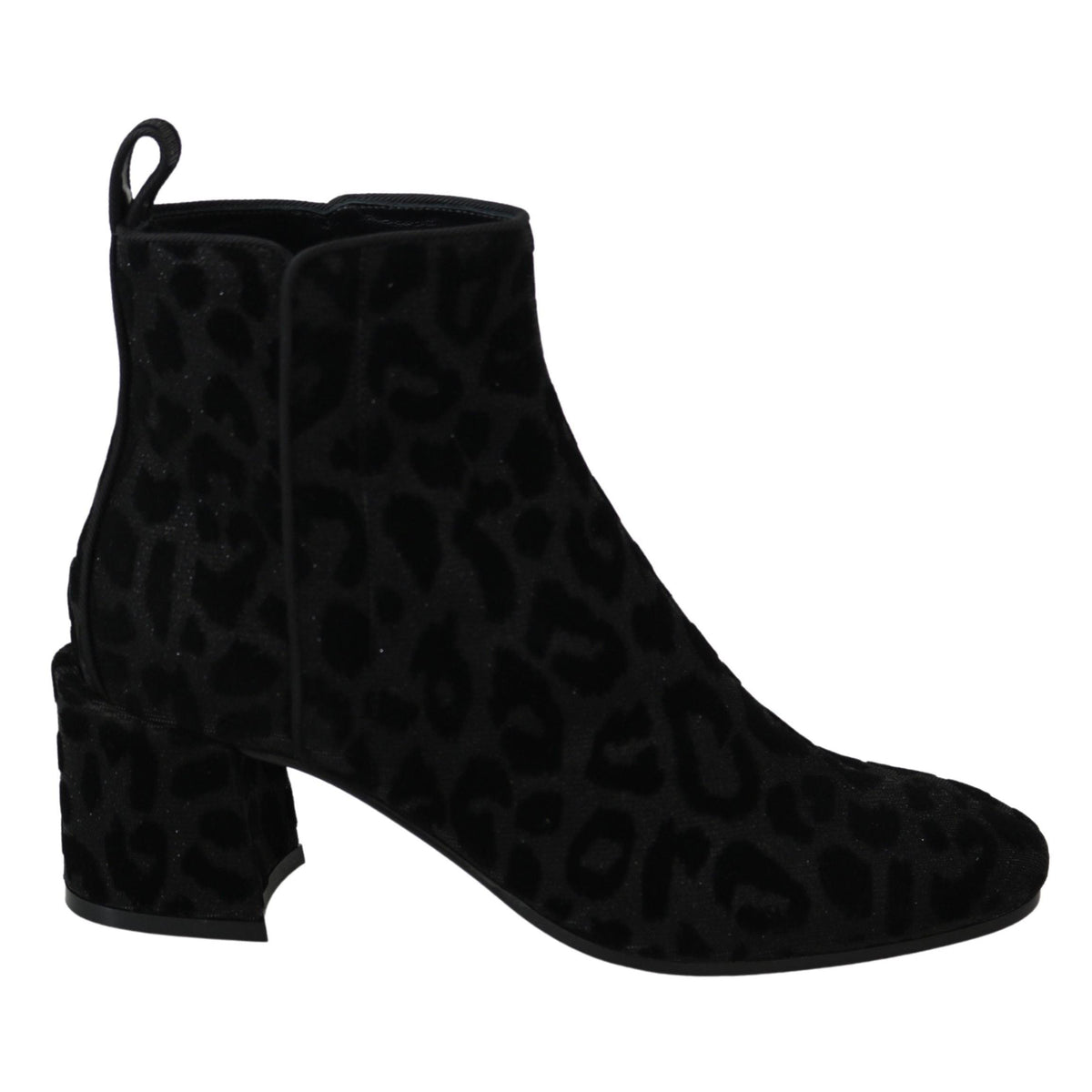 Dolce & Gabbana Black Leopard Short Boots Zipper Shoes