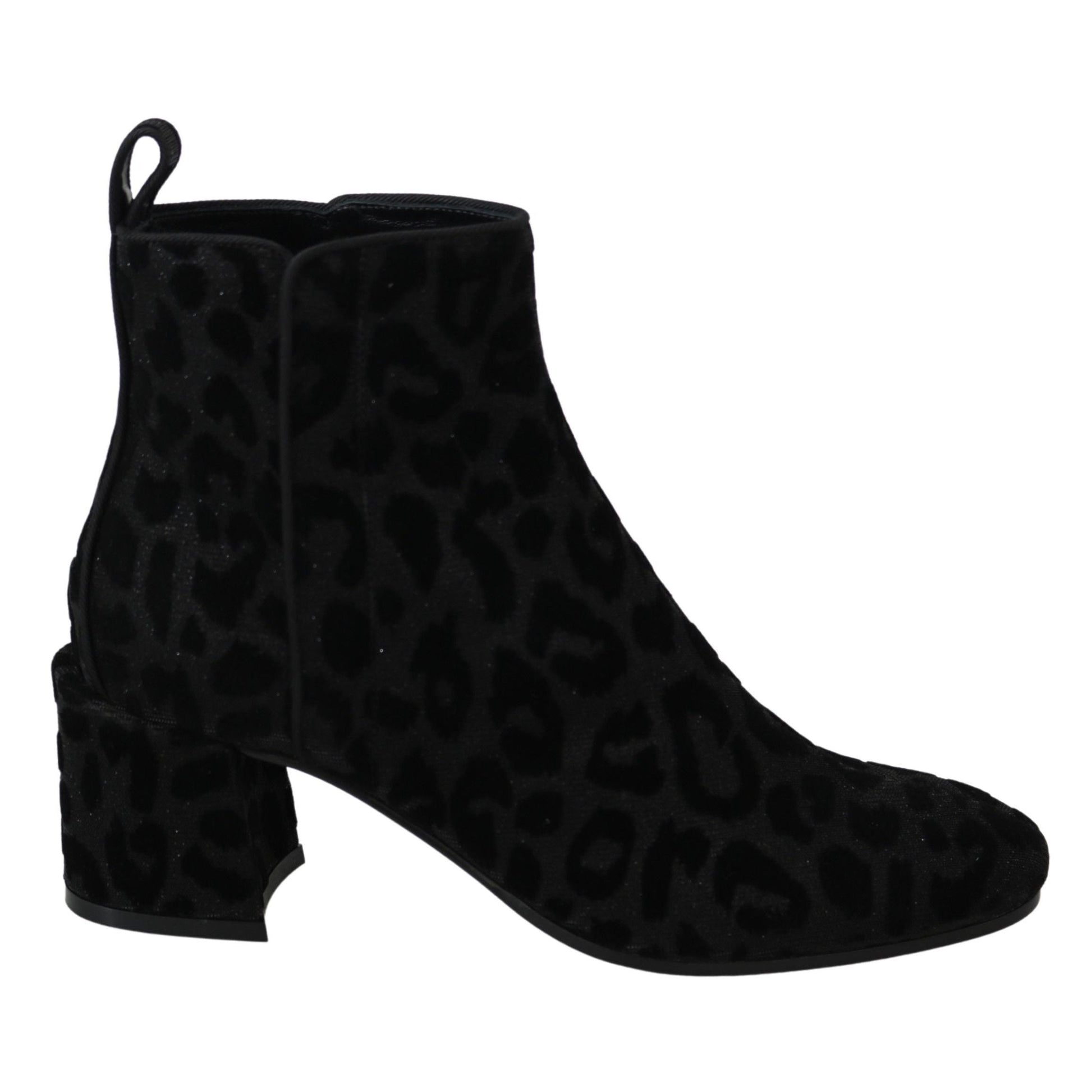 Dolce & Gabbana Black Leopard Short Boots Zipper Shoes