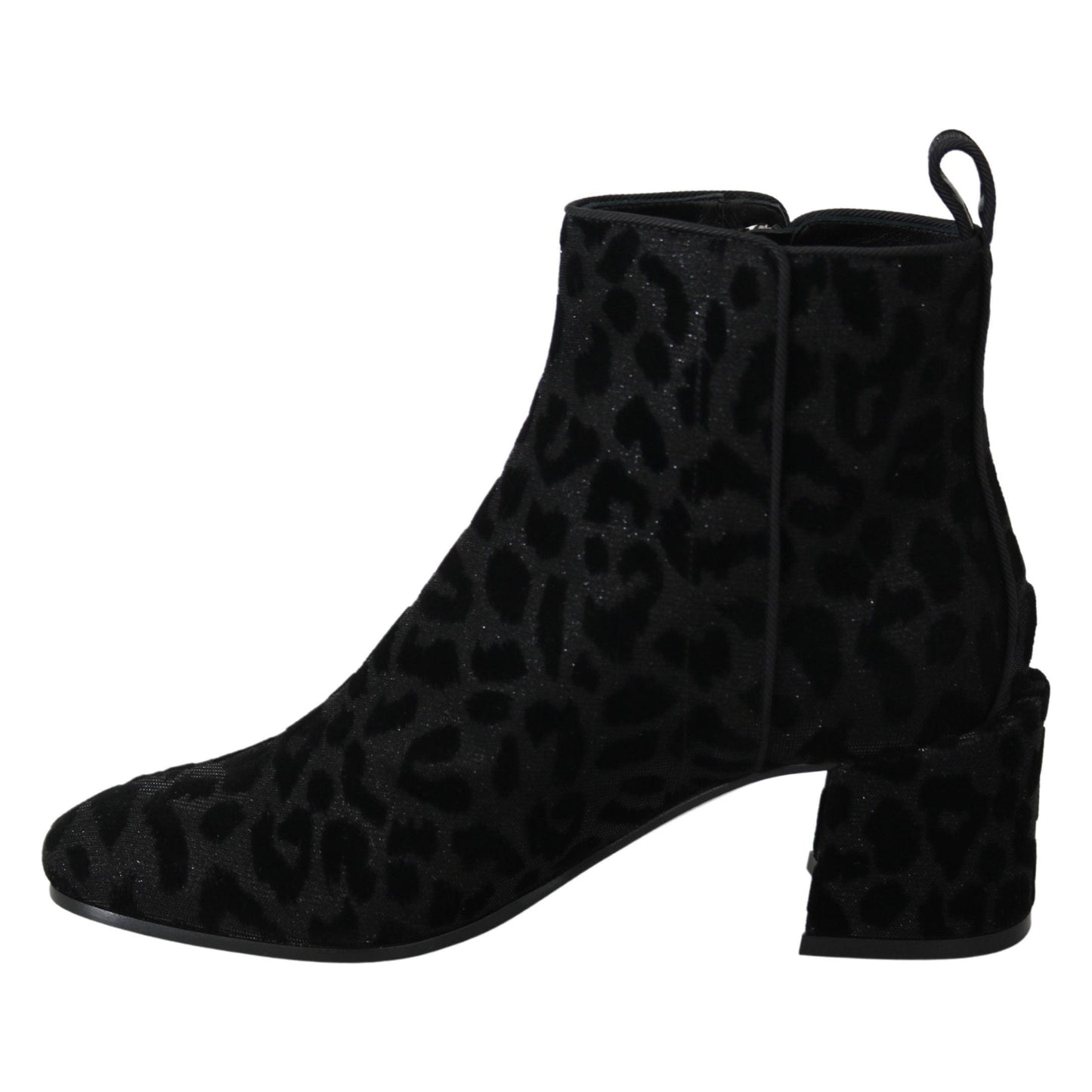 Dolce & Gabbana Black Leopard Short Boots Zipper Shoes
