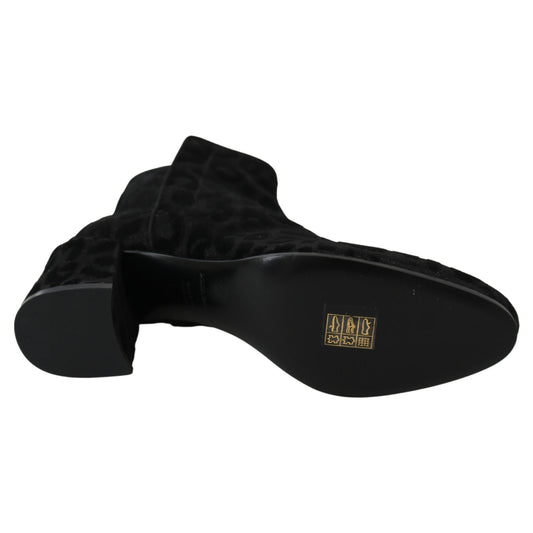 Dolce & Gabbana Black Leopard Short Boots Zipper Shoes