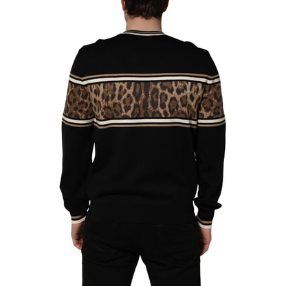 Dolce & Gabbana Black Leopard Wool Crew Neck Men Pullover Sweater