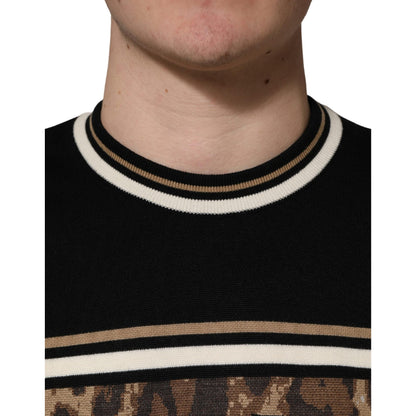 Dolce & Gabbana Black Leopard Wool Crew Neck Men Pullover Sweater