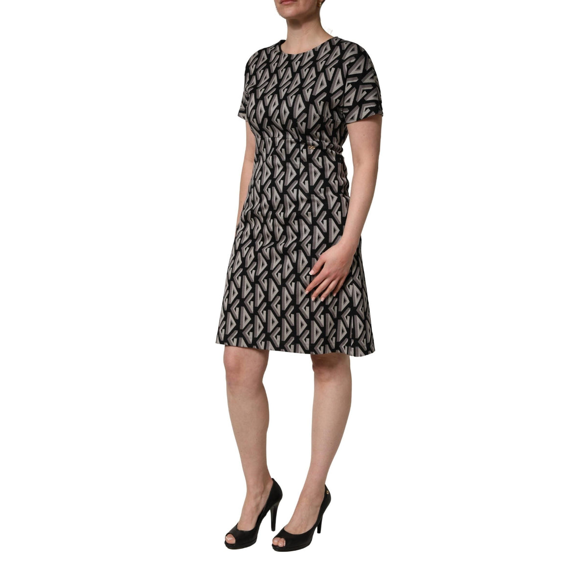 Dolce & Gabbana Black Logo Print Cotton Knee Length Dress