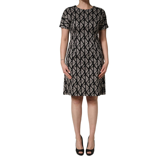 Dolce & Gabbana Black Logo Print Cotton Knee Length Dress