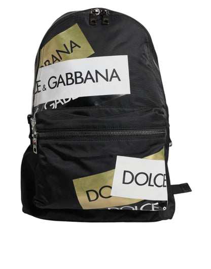 Dolce & Gabbana Black Logo Tape Polyamide School Travel Backpack Bag