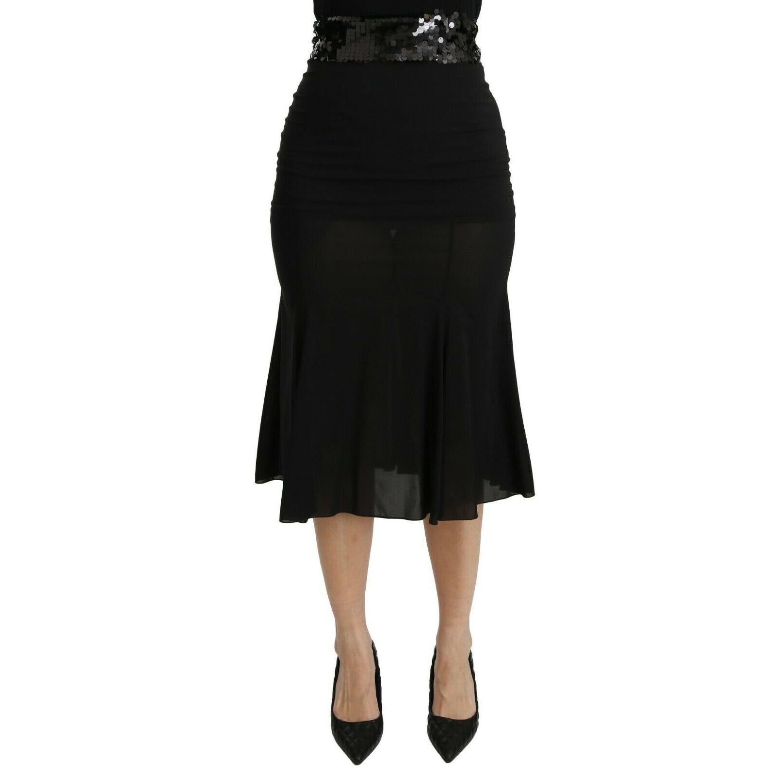 Dolce & Gabbana Black Mermaid High Waist Midi Silk Skirt