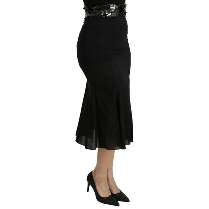 Dolce & Gabbana Black Mermaid High Waist Midi Silk Skirt