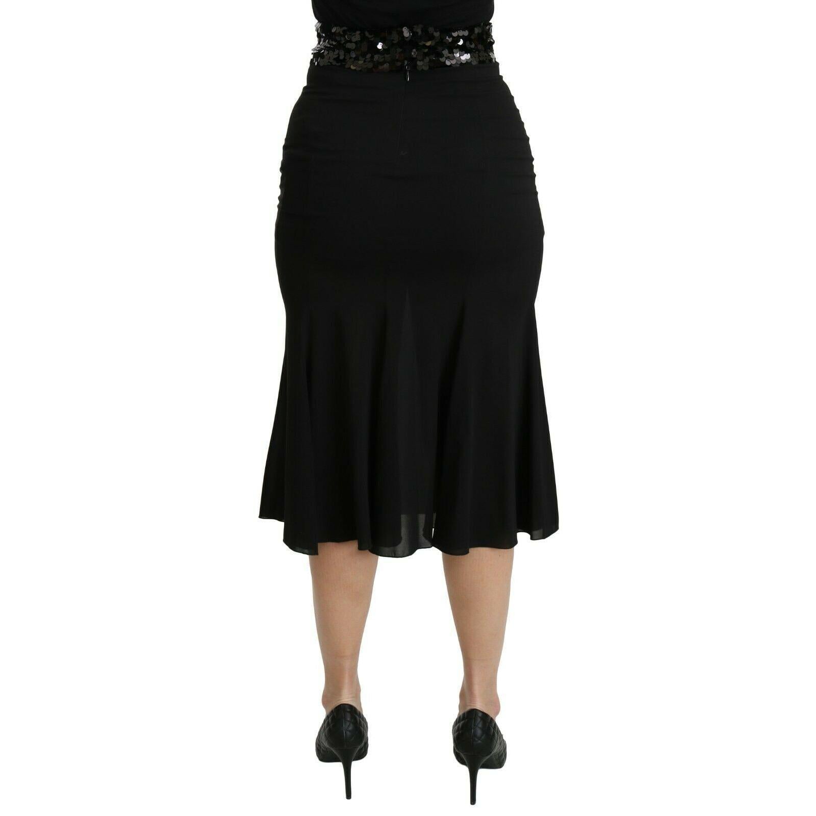 Dolce & Gabbana Black Mermaid High Waist Midi Silk Skirt