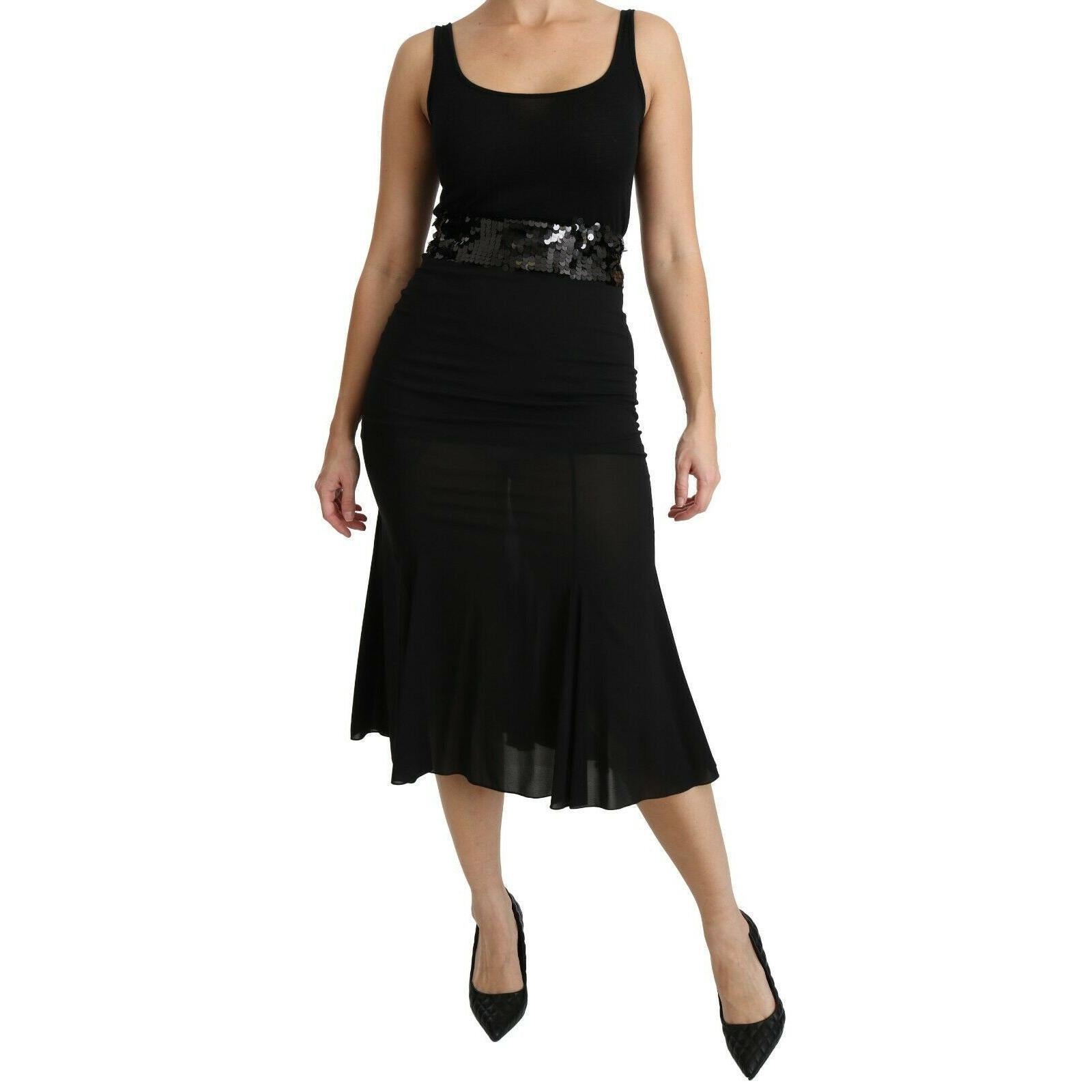 Dolce & Gabbana Black Mermaid High Waist Midi Silk Skirt