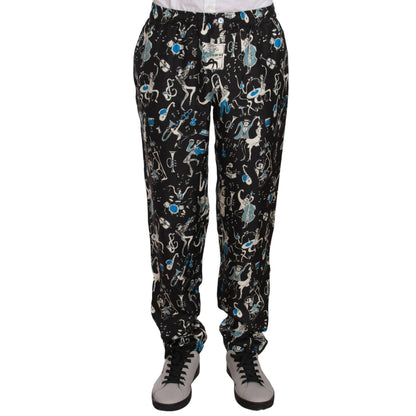 Dolce & Gabbana Black Musical Instrument Sleepwear Pants