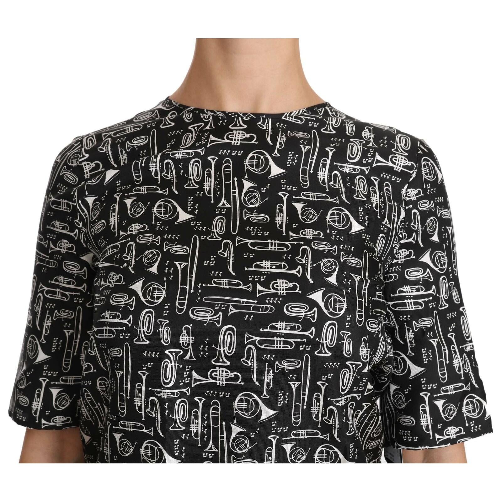 Dolce & Gabbana Black Musical Instruments Print Silk Blouse
