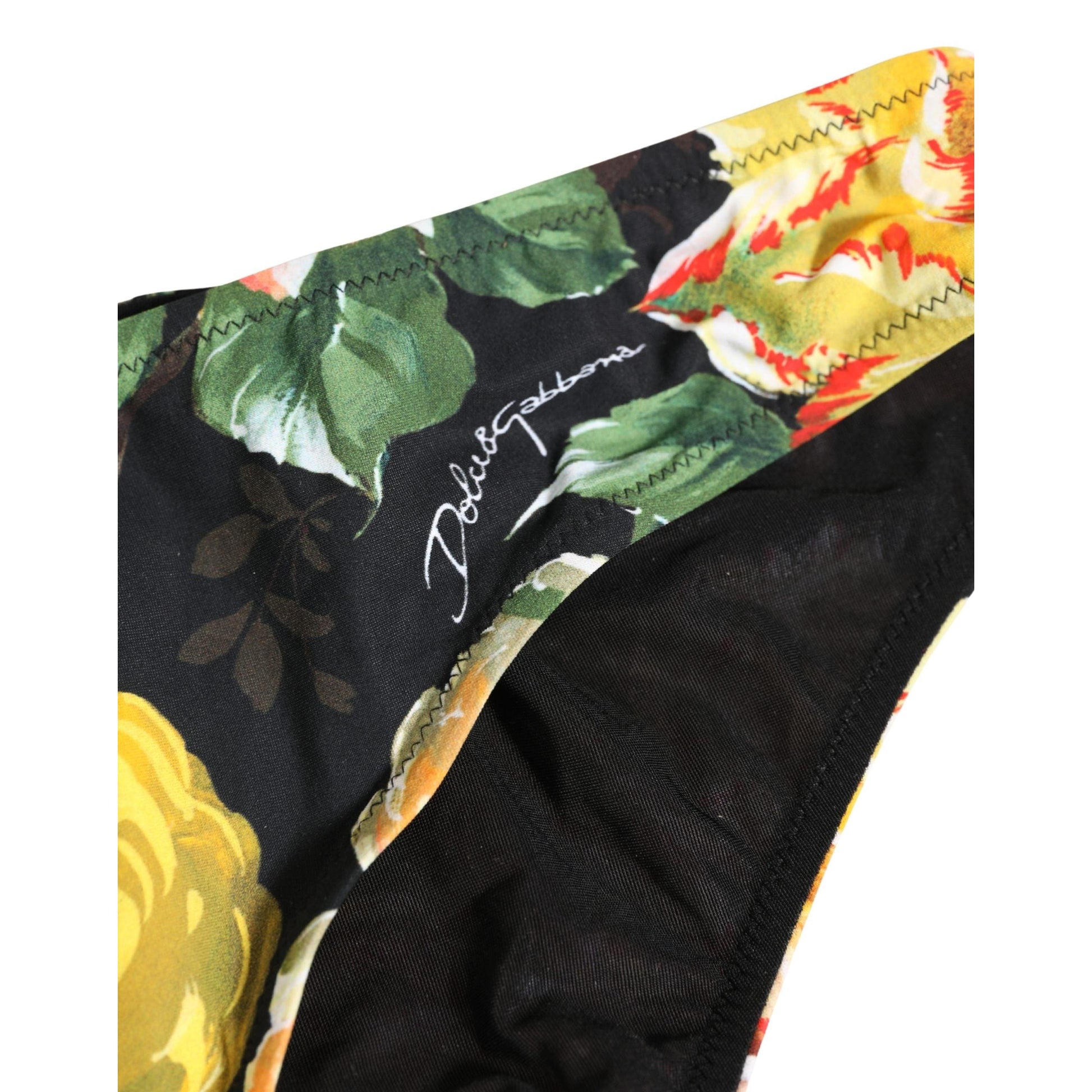 Dolce & Gabbana Black Nylon Floral Print Bikini Bottom Swimwear