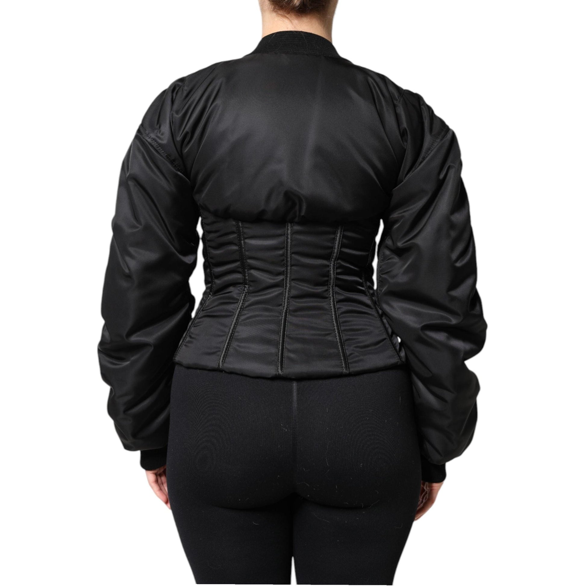 Dolce & Gabbana Black Nylon Full Zip Bustier Corset Jacket