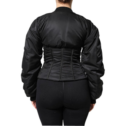 Dolce & Gabbana Black Nylon Full Zip Bustier Corset Jacket