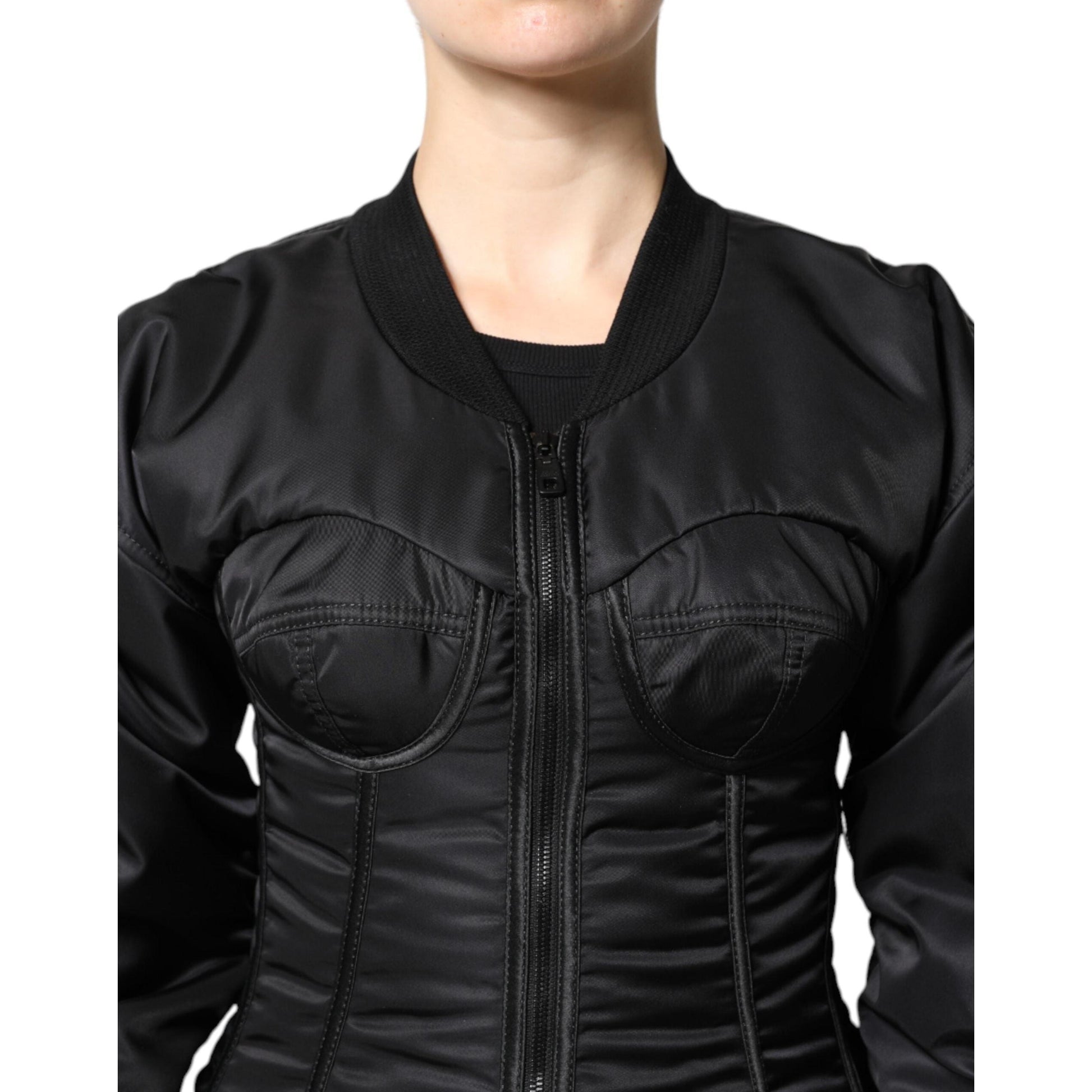 Dolce & Gabbana Black Nylon Full Zip Bustier Corset Jacket
