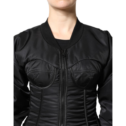 Dolce & Gabbana Black Nylon Full Zip Bustier Corset Jacket