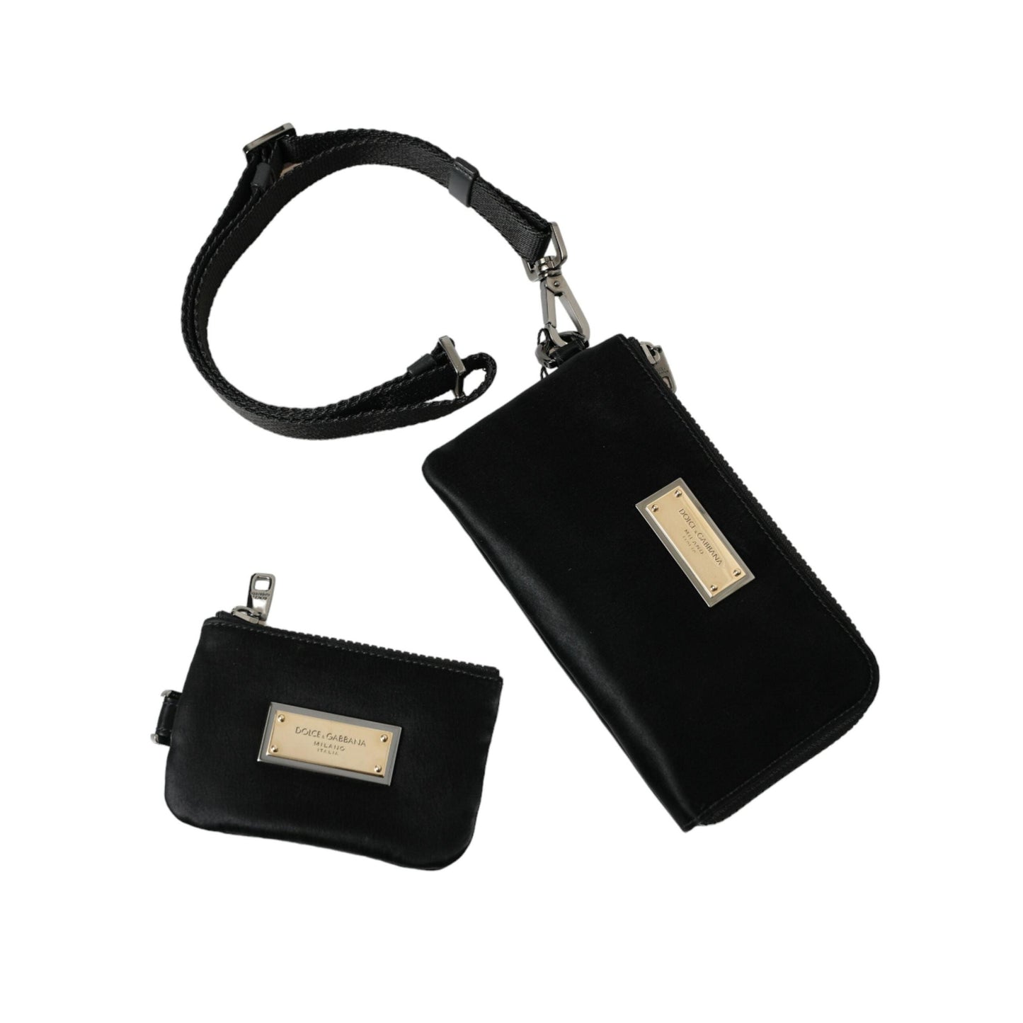 Dolce & Gabbana Black Nylon Logo Plaque Keyring Pouch Clutch Bag