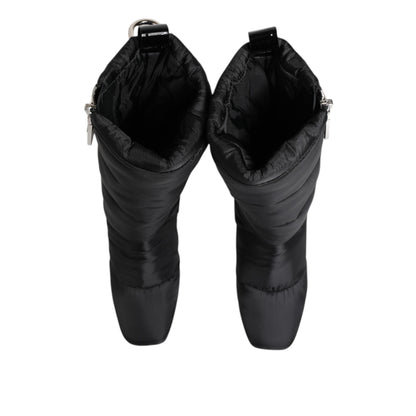 Dolce & Gabbana Black Padded Mid Calf Logo Heel Boots Shoes