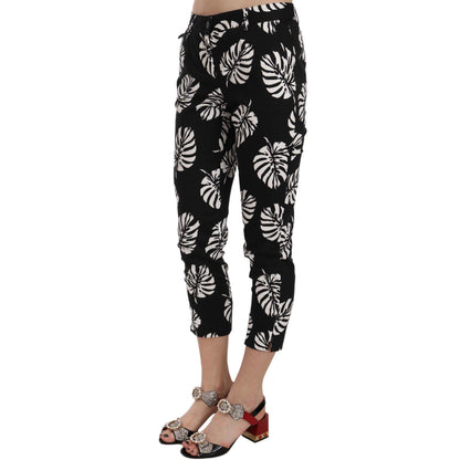 Dolce & Gabbana Black Palm Leaf Print Skinny Pants