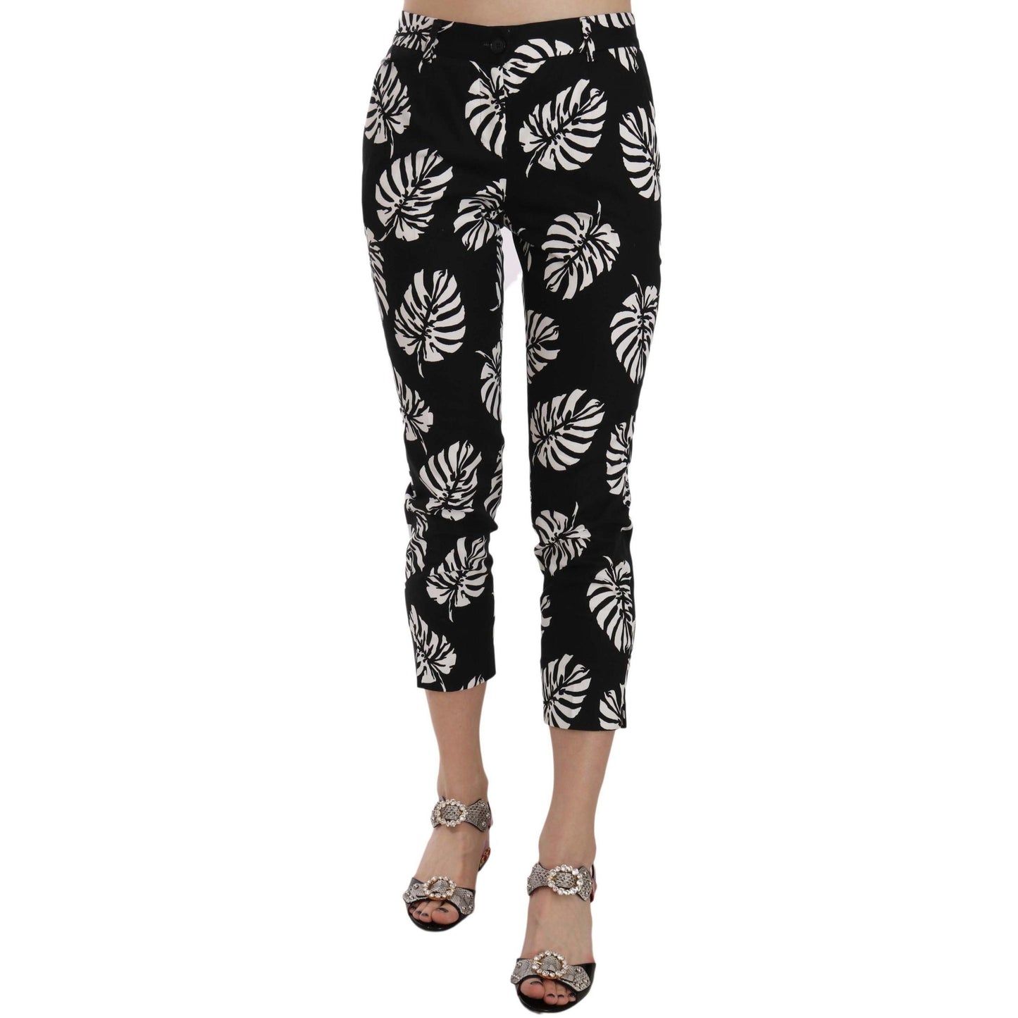 Dolce & Gabbana Black Palm Leaf Print Skinny Pants