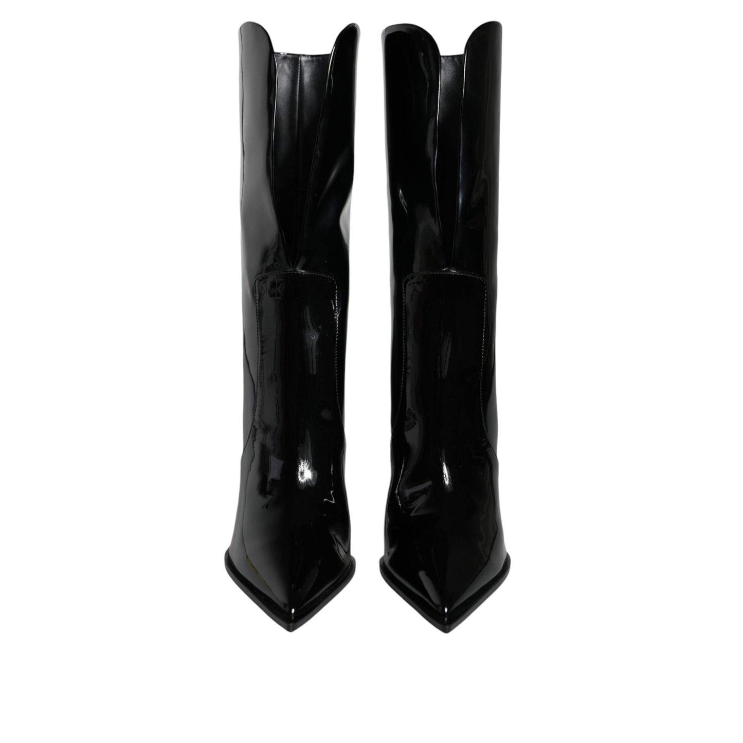 Dolce & Gabbana Black Patent Leather Mid Calf Boots Shoes