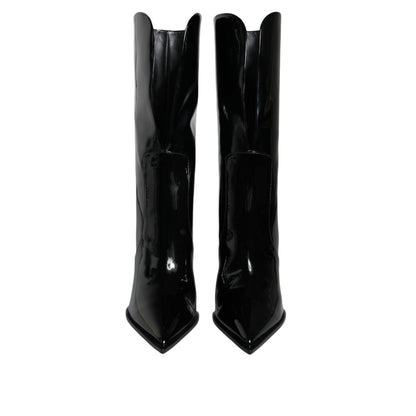 Dolce & Gabbana Black Patent Leather Mid Calf Boots Shoes