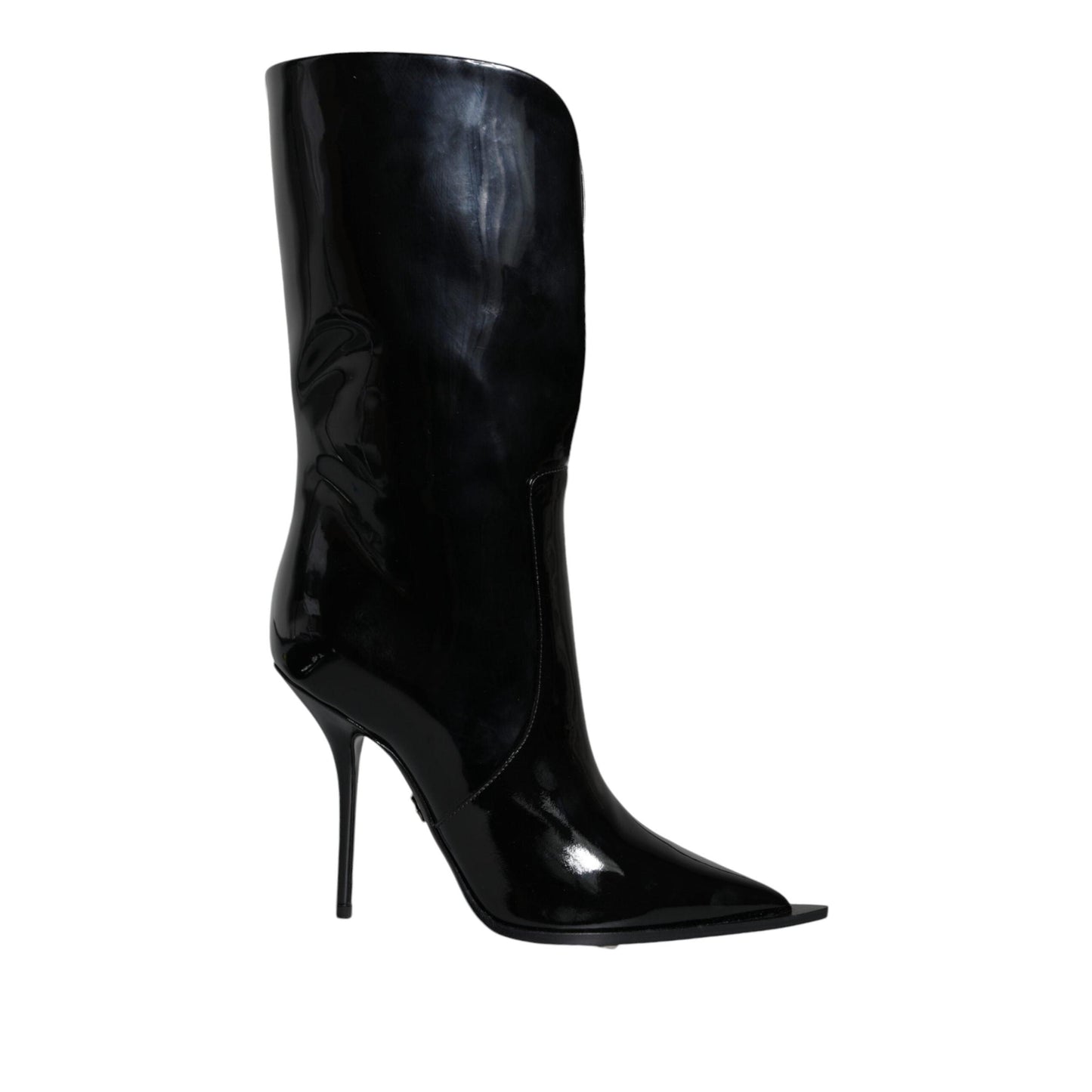 Dolce & Gabbana Black Patent Leather Mid Calf Boots Shoes
