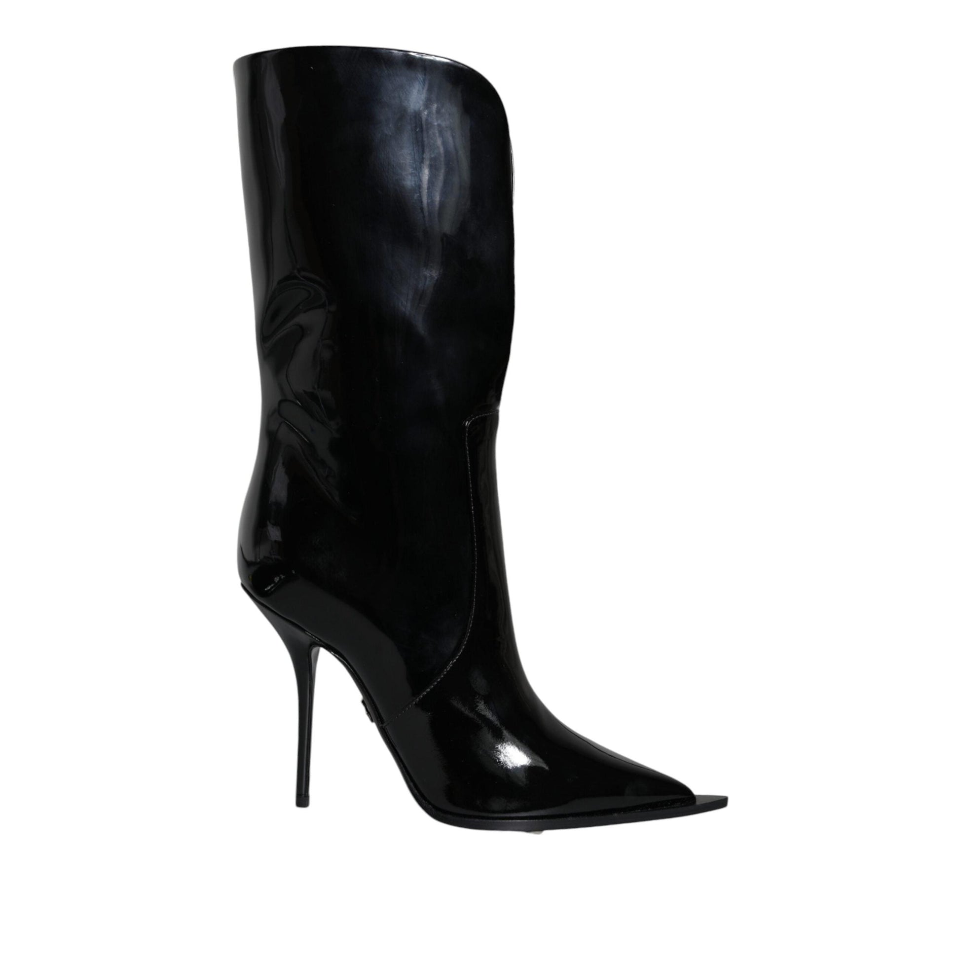 Dolce & Gabbana Black Patent Leather Mid Calf Boots Shoes