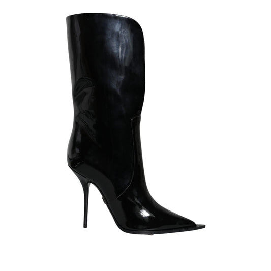 Dolce & Gabbana Black Patent Leather Mid Calf Boots Shoes