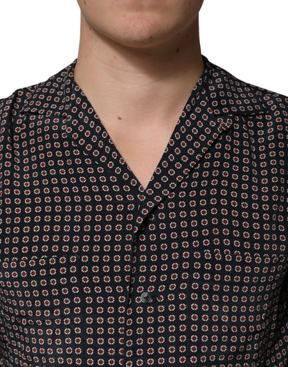 Dolce & Gabbana Black Patterned Silk Men Button Down Shirt