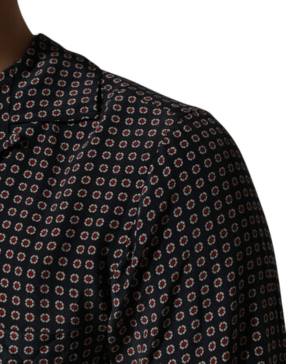 Dolce & Gabbana Black Patterned Silk Men Button Down Shirt