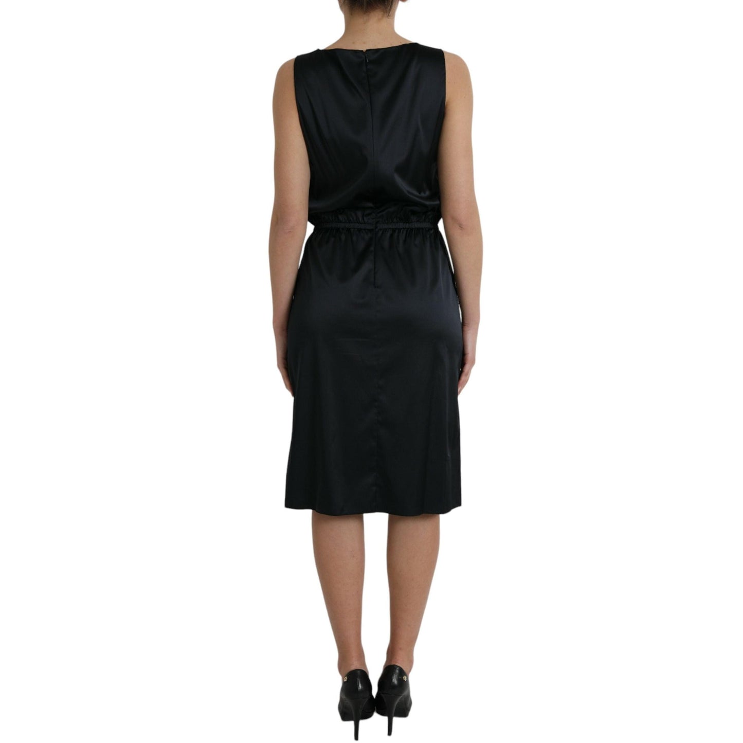 Dolce & Gabbana Black Polyester Lace Trim Sheath Midi Dress