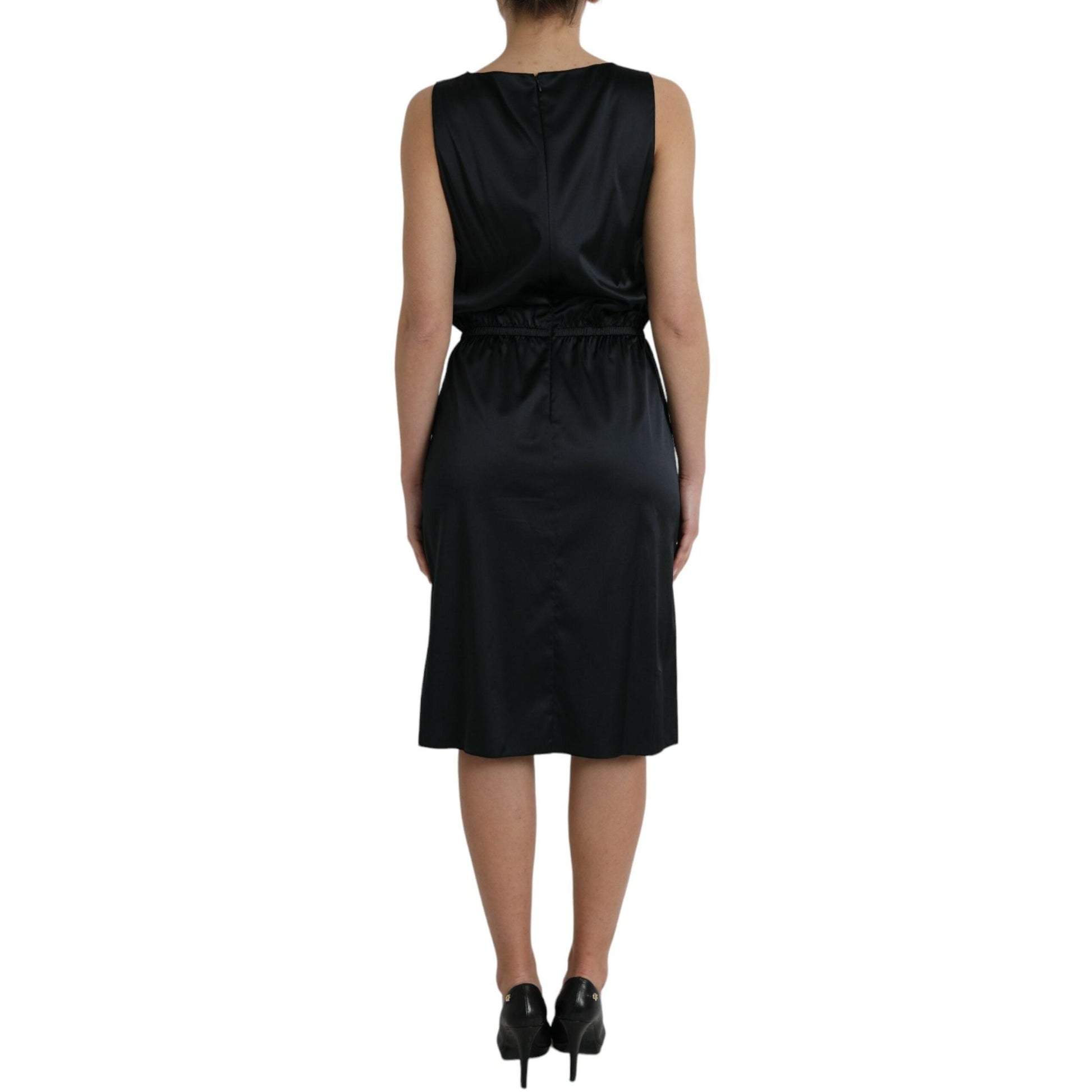 Dolce & Gabbana Black Polyester Lace Trim Sheath Midi Dress