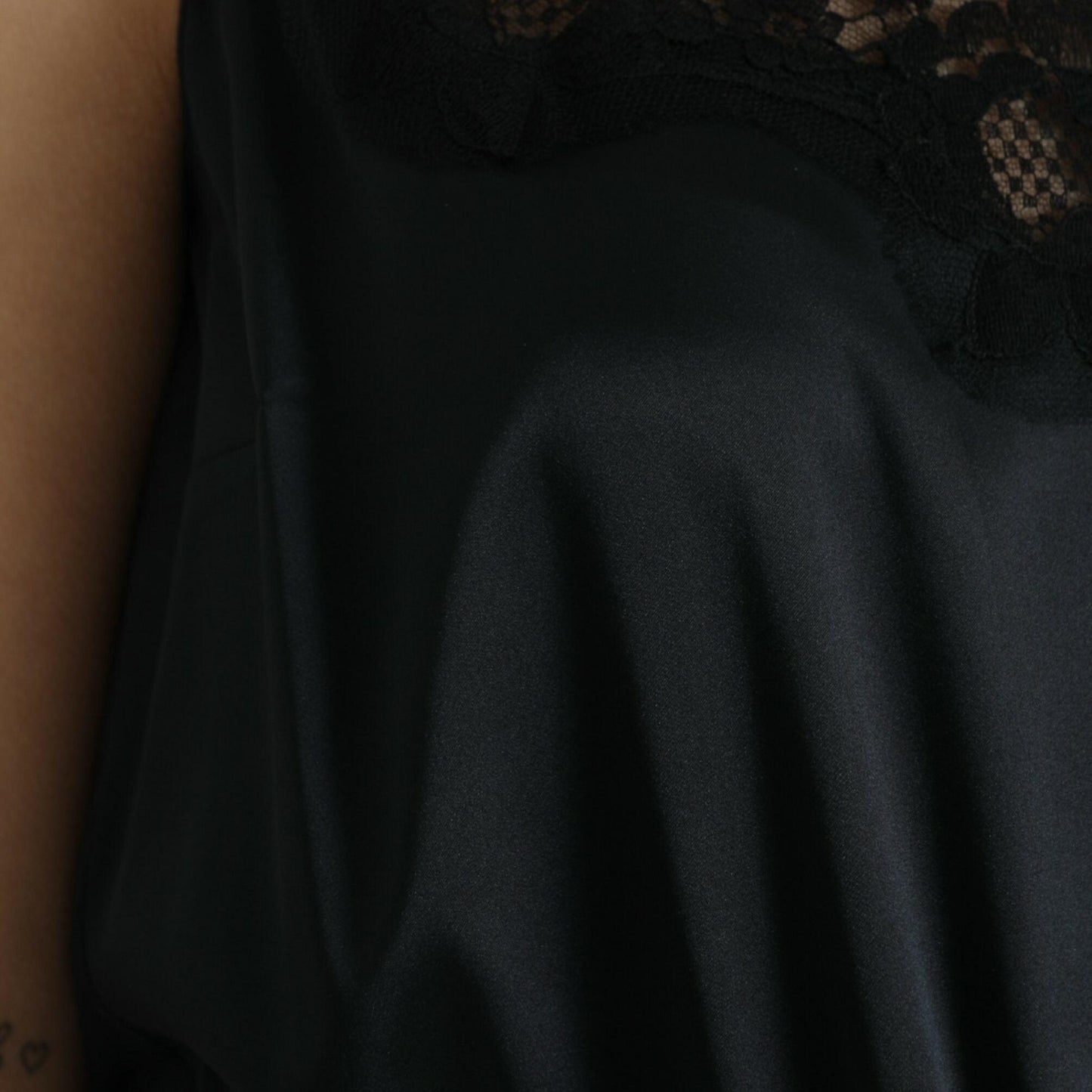 Dolce & Gabbana Black Polyester Lace Trim Sheath Midi Dress