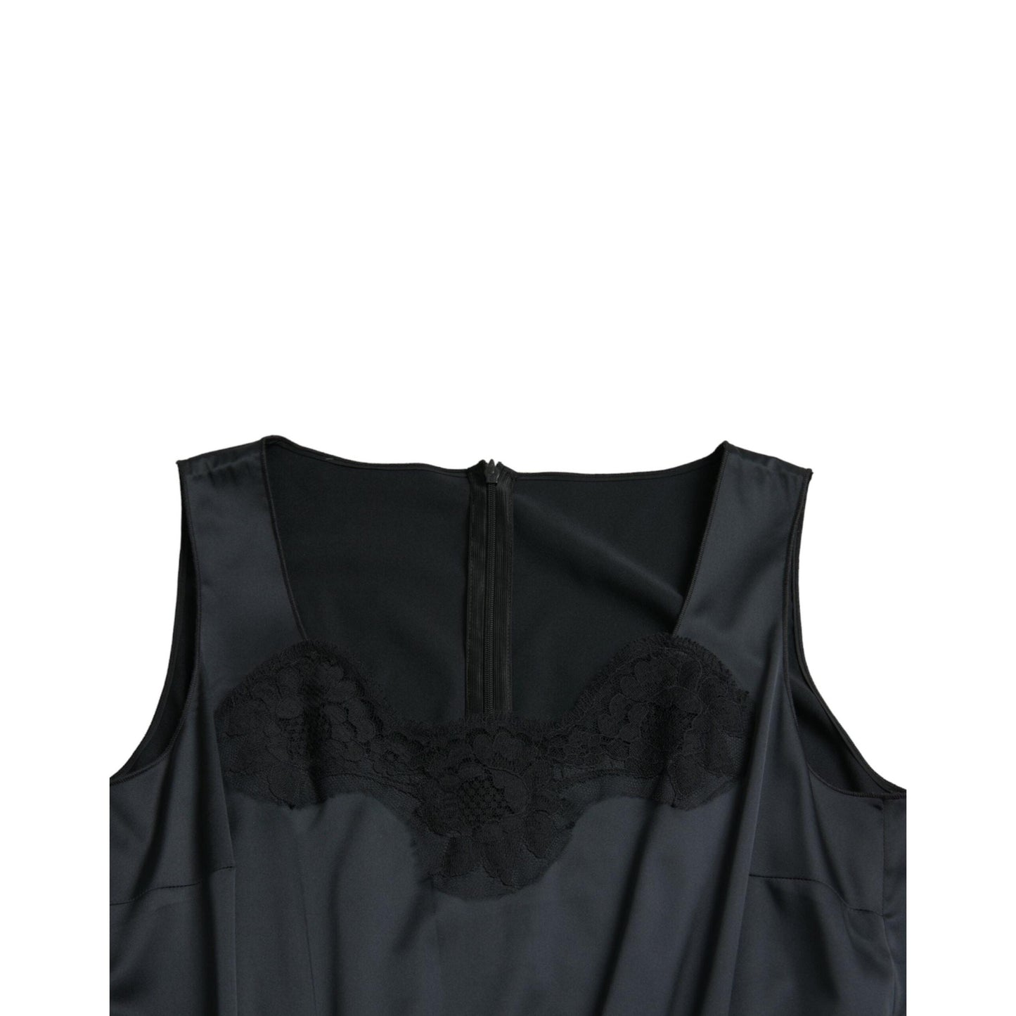 Dolce & Gabbana Black Polyester Lace Trim Sheath Midi Dress