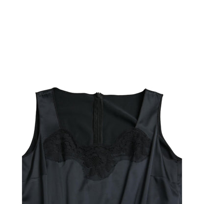 Dolce & Gabbana Black Polyester Lace Trim Sheath Midi Dress