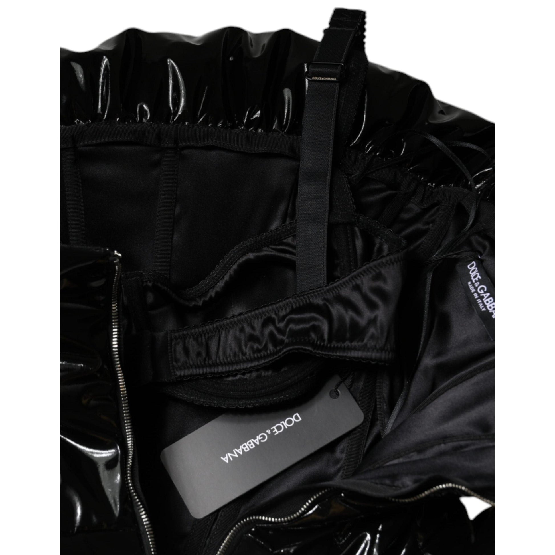 Dolce & Gabbana Black Polyester Ruched Coated Mini Dress