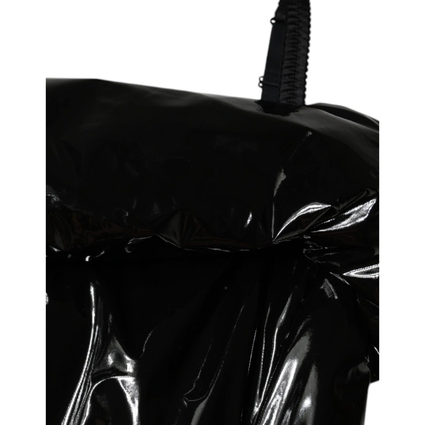 Dolce & Gabbana Black Polyester Ruched Coated Mini Dress