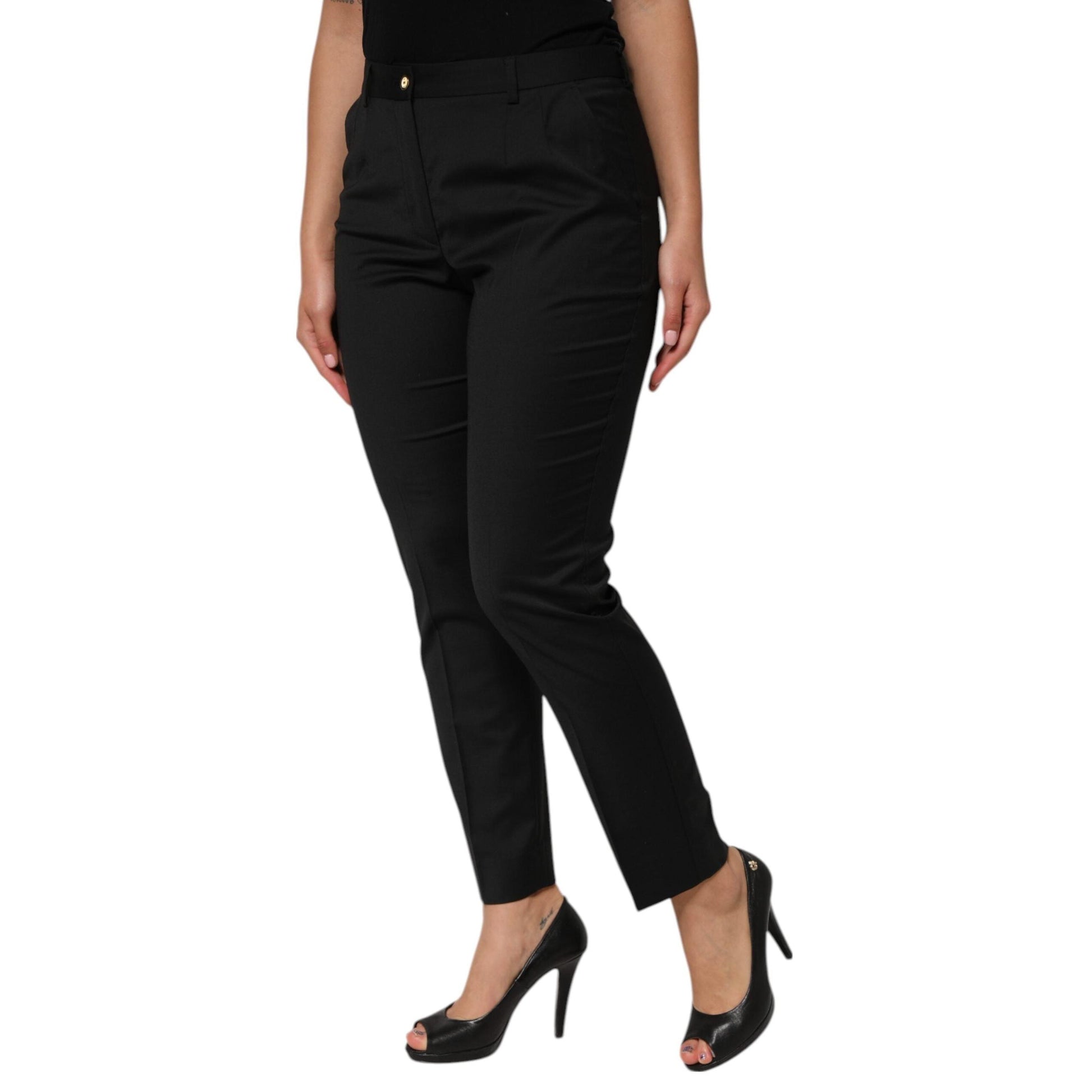 Dolce & Gabbana Black Polyester Tapered Women Trouser Pants