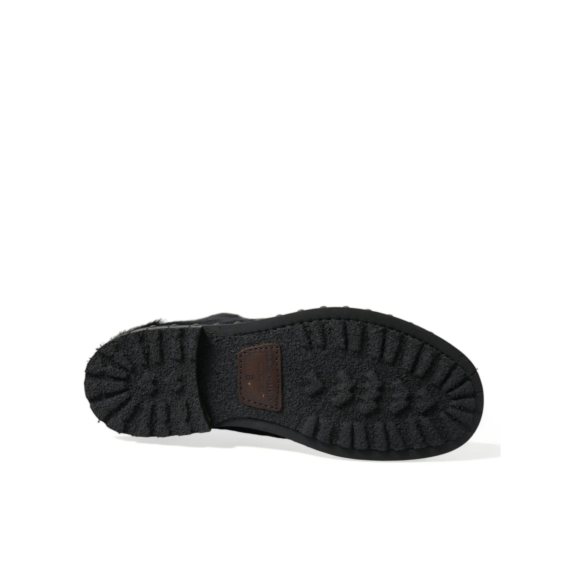 Dolce & Gabbana Black Pony Style Leather Mid Calf Boots Shoes
